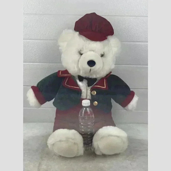 Vintage Plush Bear White With Green Jacket Red Pants Satin - Picture 8 of 8
